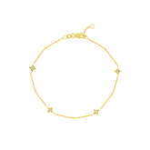 14k Yellow Gold Diamond Star Bezels and Beads Station Bracelet